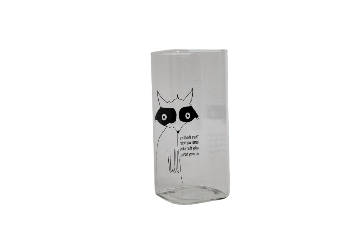 Animal printed glass bottle with black cat face illustration