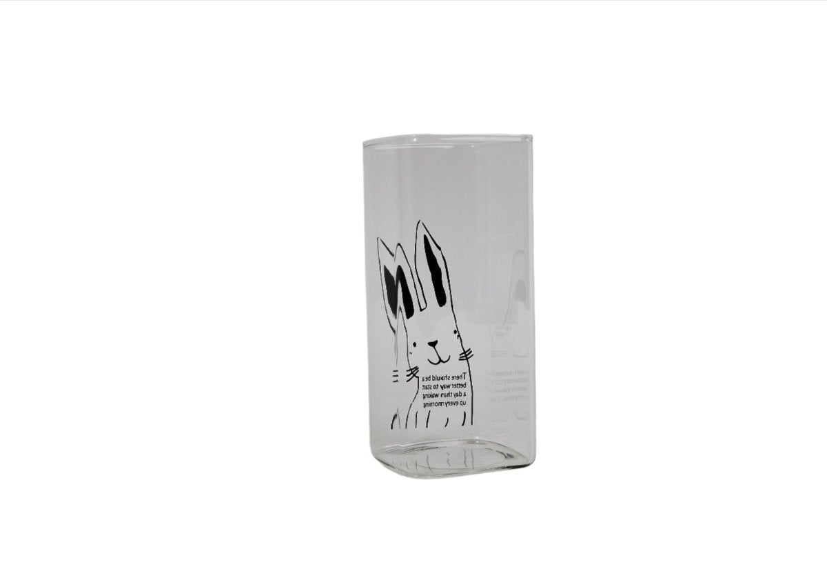 Animal printed glass bottle with rabbit face and paws illustration