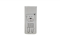 Animal printed glass bottle with black dog illustration and text