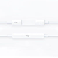 White Lightning earbuds inline remote modules with plus and minus icons