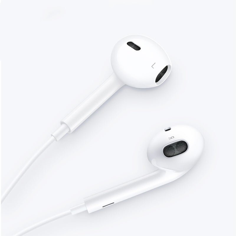 White Lightning earbuds with oval speaker grilles and attached cable