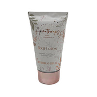 Body lotion tube with floral label and metallic cap