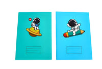 A5 astronaut PVC sleeve notebook pair, teal and blue covers with spaceman and writing lines