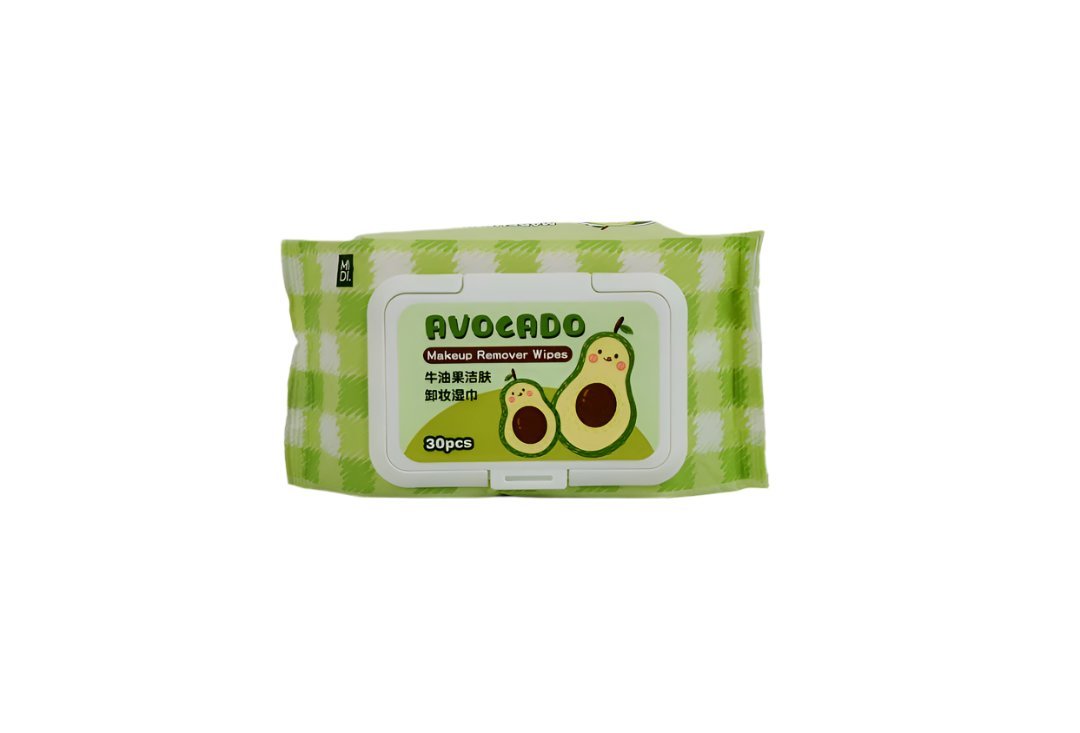 Avocado makeup remover wipes single pack, sealed with printed label and 30 pcs