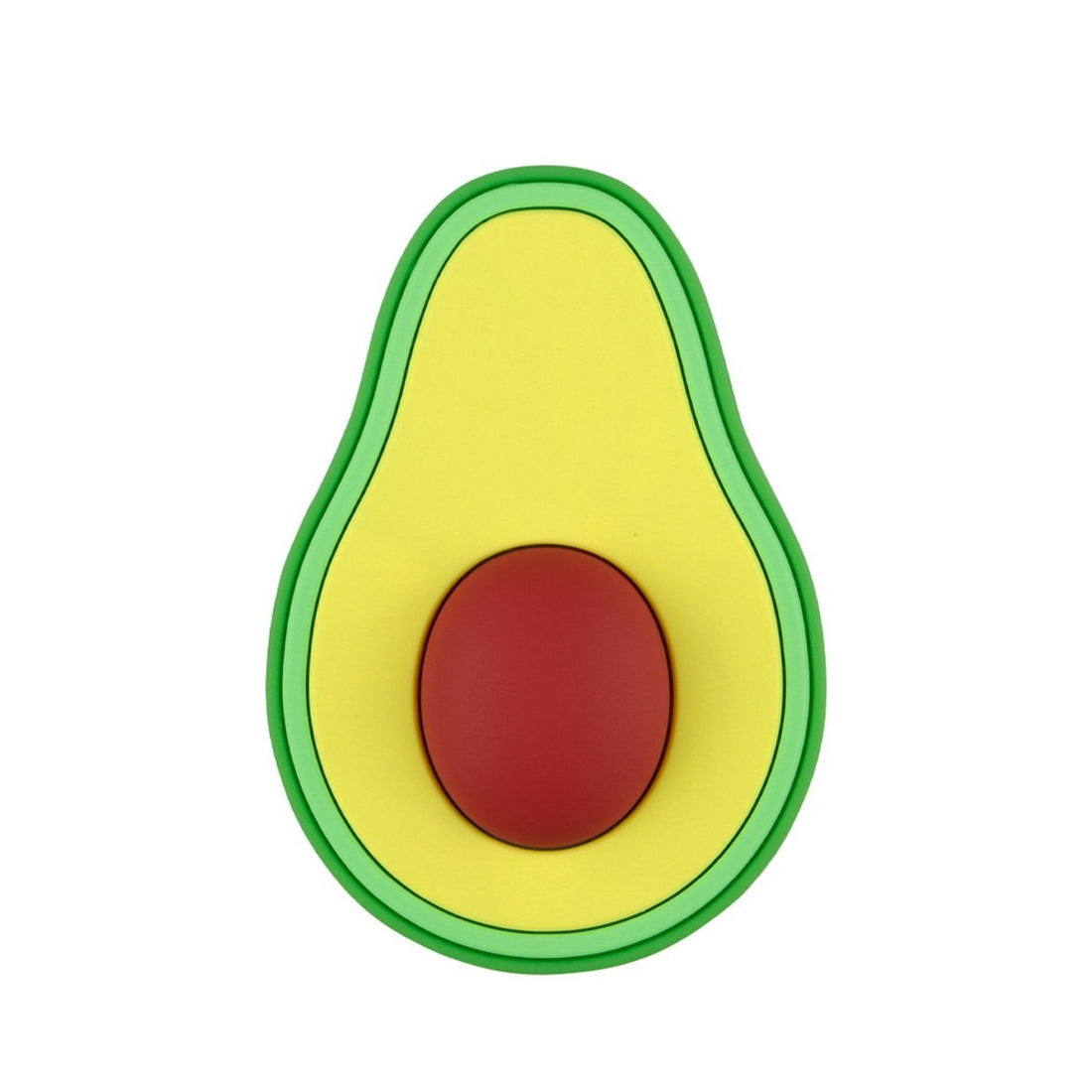 Avocado power bank with green rim, yellow body, and red circular button