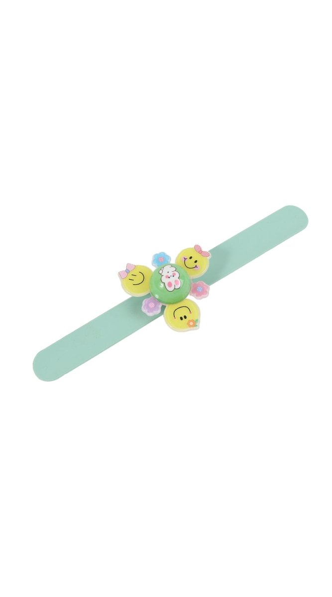Mint blue baby pacifier wristband with yellow flower and smiley face charms