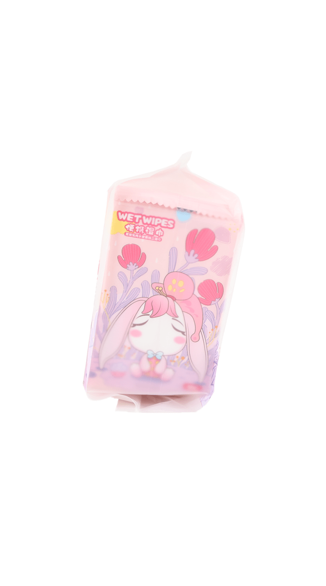 Baby wet wipes pack, small bag with bunny artwork and 40 pcs label