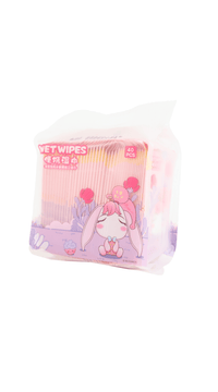Baby wet wipes pack, translucent bag with pink bunny design and 40 pcs