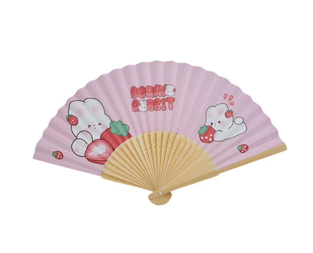 Bamboo Hand Fan with Cute Bunny Design - MIDI