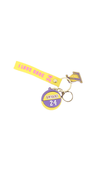Basketball player keychain with yellow strap, Bryant badge charm, number 24