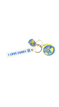 Basketball player keychain with white strap, Curry badge charm, number 30