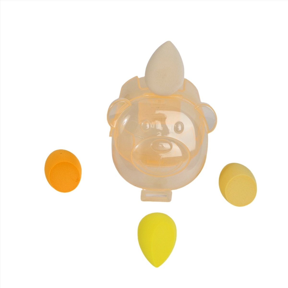 Bear-shaped makeup sponge set: yellow-toned bear sponge with 3 small sponges