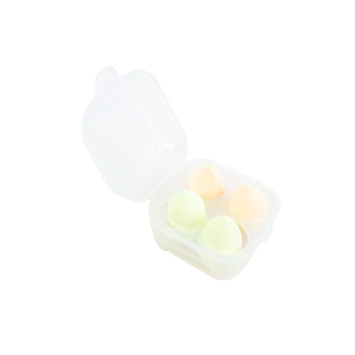 Makeup sponge set of 4 in clear case with pale green and beige sponges