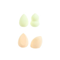 Makeup blending sponge set with four pastel sponges: two green and two beige