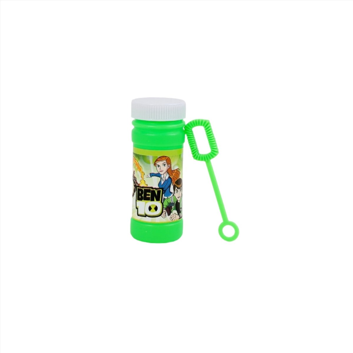 Kids green bubble bottle with attached loop wand; Ben 10 character art