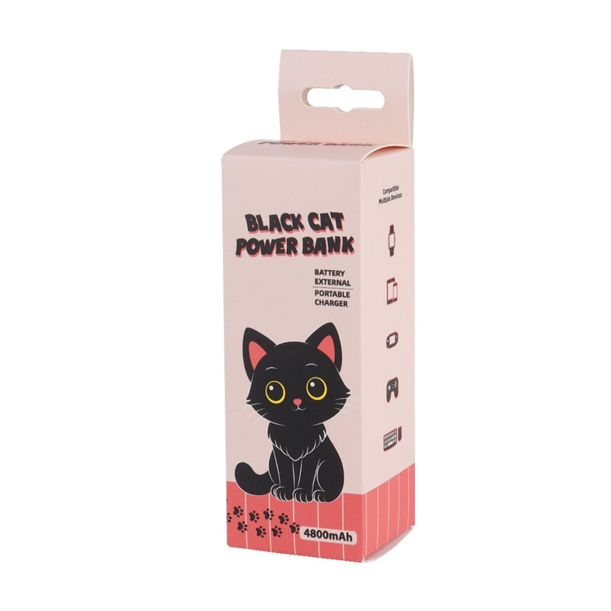 Black Cat Power Bank retail box with cat graphic and 4800mAh capacity label