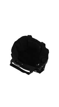 Black tote bag interior view with open top and side grommets, flat base