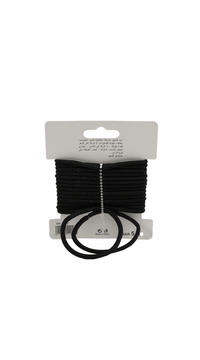 Black elastic band set with coiled bands and two hair tie loops on a card.
