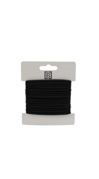 Black elastic band roll on a card with a hanger hole.