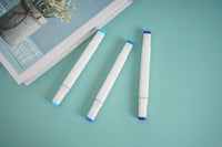 Blue highlighter set of 3, three pens with blue caps and white barrel