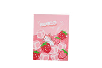 Foldable mirror cover in pink with strawberry cat and drink pattern