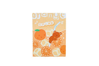 Foldable mirror cover in orange with cartoon bear and citrus drink pattern