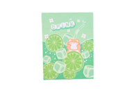 Foldable mirror cover in green with cartoon citrus and drink pattern