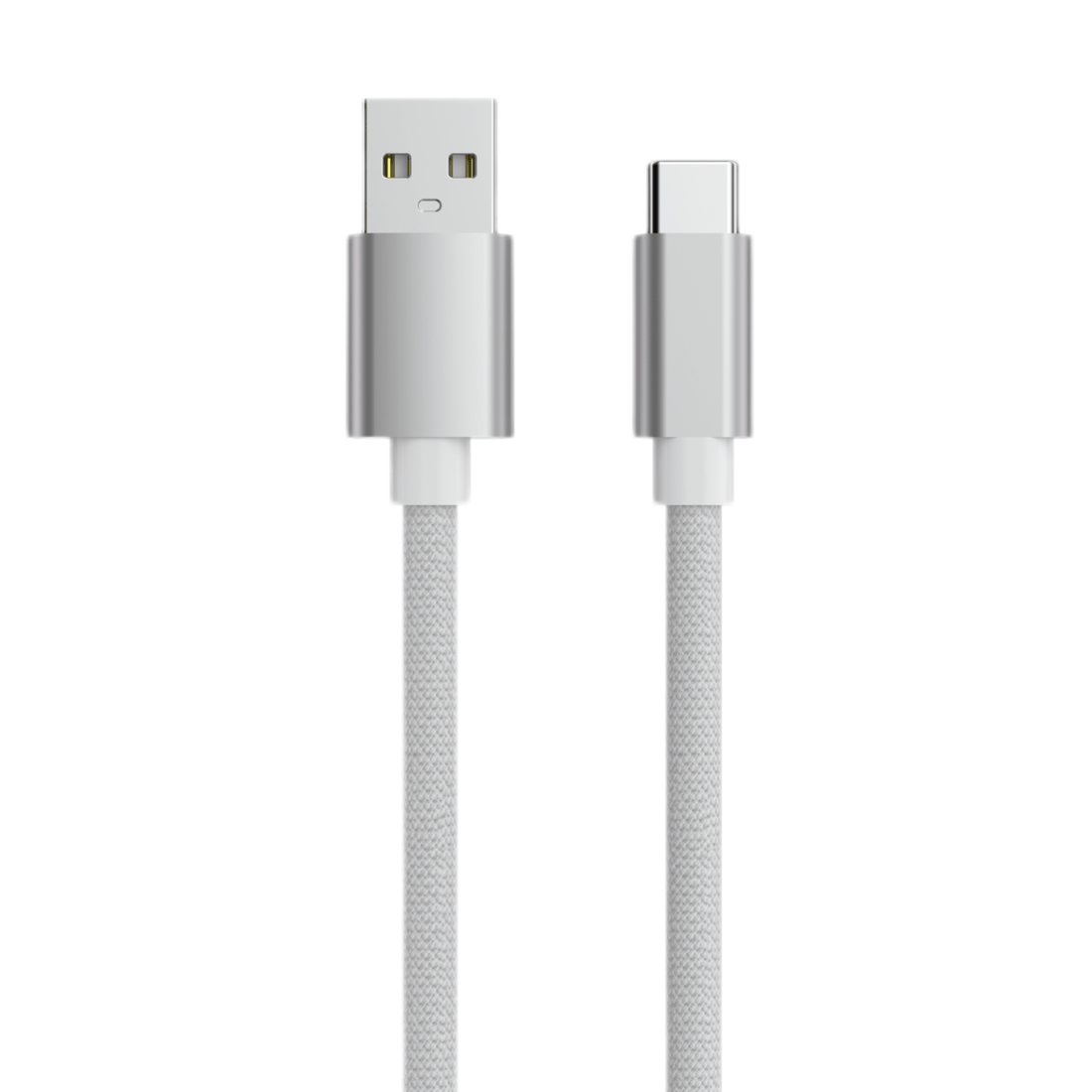 Braided USB-A to USB-C cable (1m), light gray, with USB-A and USB-C plugs.