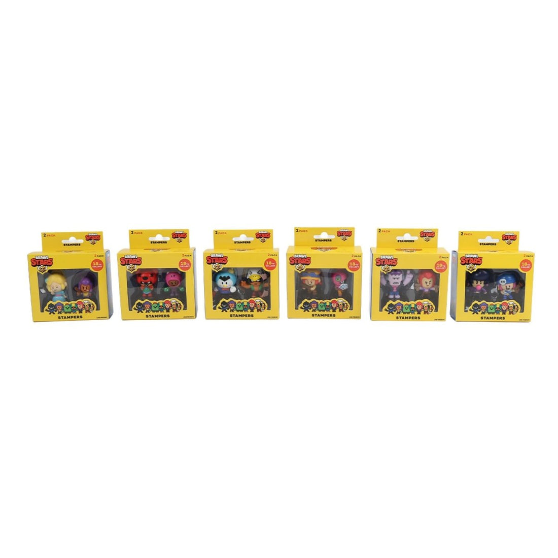 Brawl Stars stampers window box 2-pack shown as six packs lined up