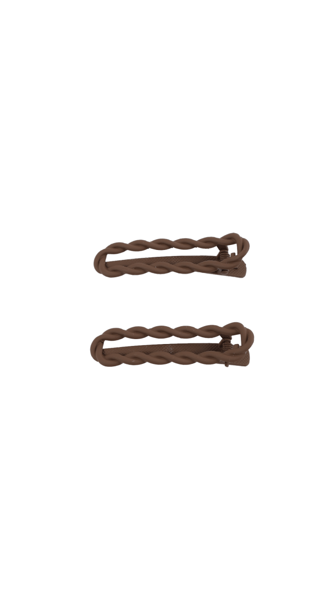 Twist hair clip set, brown braided clips with snap closure, two pieces