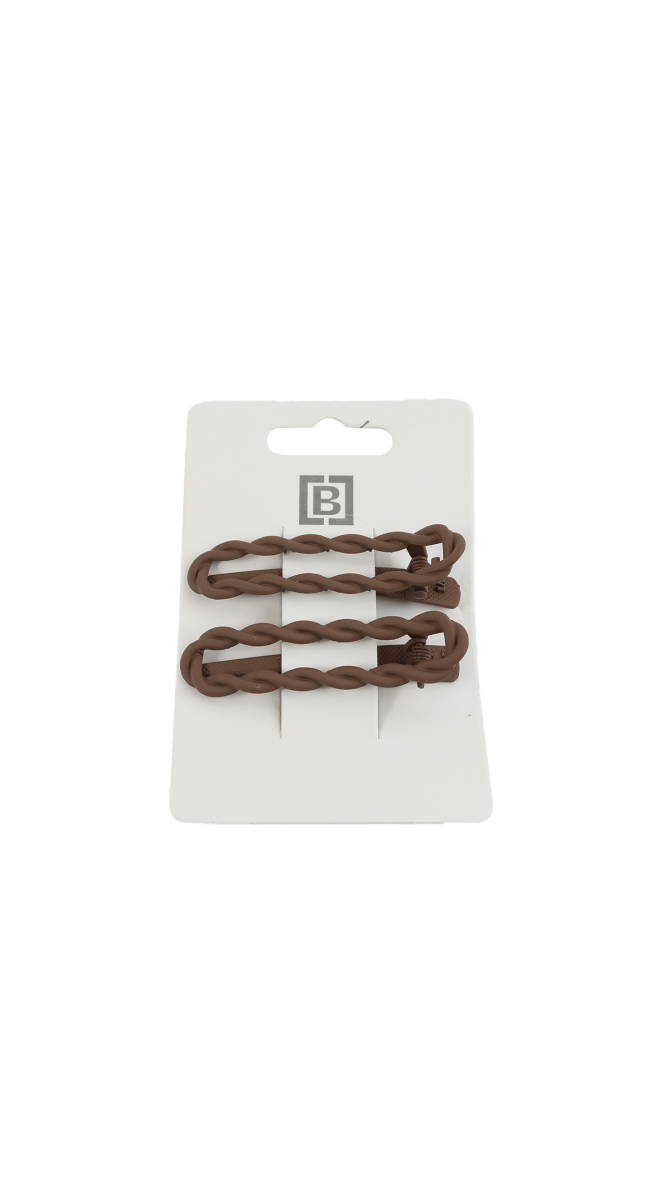 Twist hair clip set in card package, brown braided clips with snap