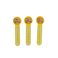 Three construction bubble wands with yellow handles and truck icons