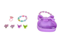 Purple bunny hair accessory set pieces: bunny case, beads, small clips and rings