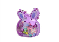Purple bunny-shaped hair accessory set with crown, bow, and multicolor bead charms