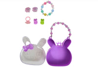 Purple bunny hair accessory set with bead handle and small bunny-shaped accessories