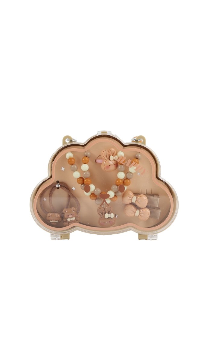 Children's jewelry set, cloud-shaped case with beads, charms, and earrings