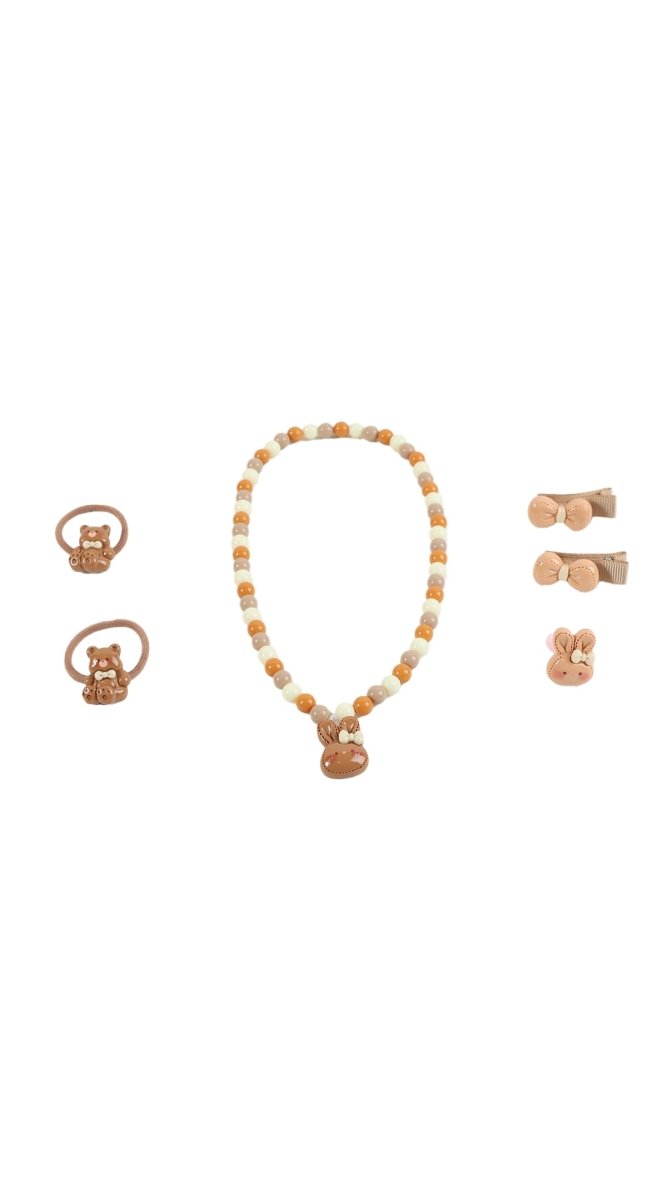 Children's jewelry set, bead necklace with small matching accessories