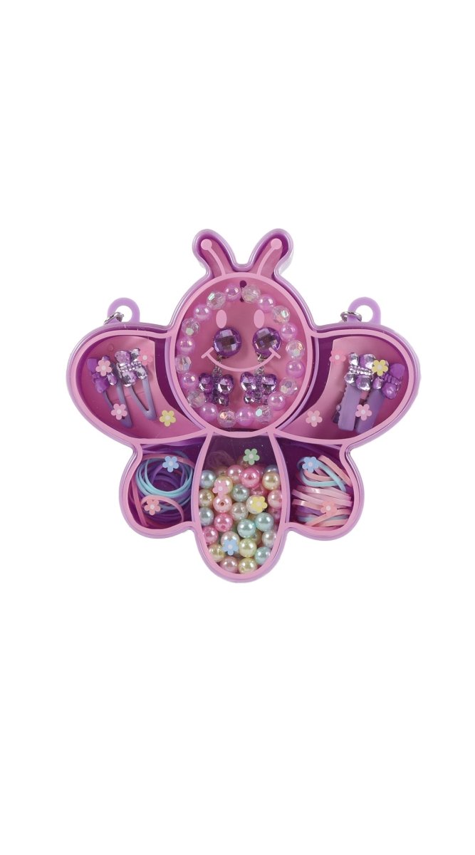 Girls butterfly hair accessories set with pink-purple charm pieces and bead bracelet