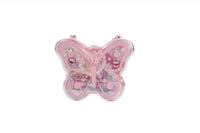 Pink butterfly jewelry bag with bead handle and glittery embellishments, kids pouch