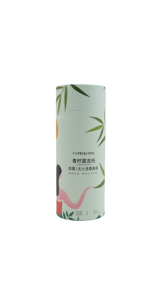 Capri & Cool lemon mojito reed diffuser bottle with botanical label