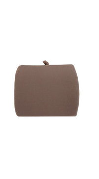 Car backrest cushion, dark brown fabric with stitched cord tab on top edge