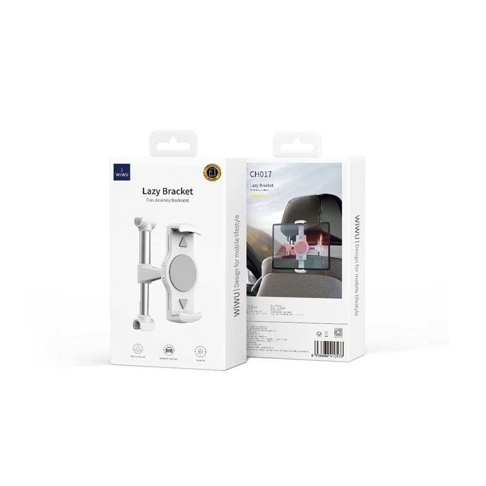 Headrest tablet phone holder retail package showing mounted holder design