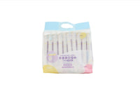 Baby wet wipes pack, white pouch with purple and pink cartoon accents