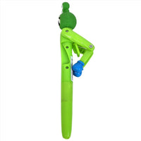 Green cartoon frog ballpoint pen with side clip and blue grip detail