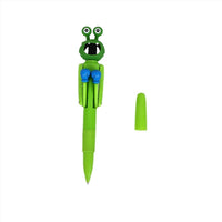 Green cartoon frog ballpoint pen with spare green cap piece, front view