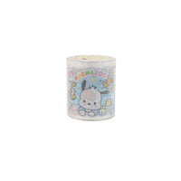 Cartoon tape roll with Pochacco bunny in light blue and clouds with small characters