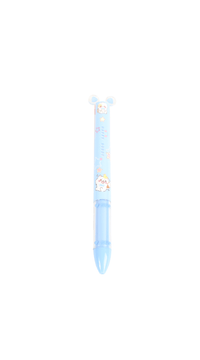 Light blue cartoon-print retractable pen with translucent body and clip