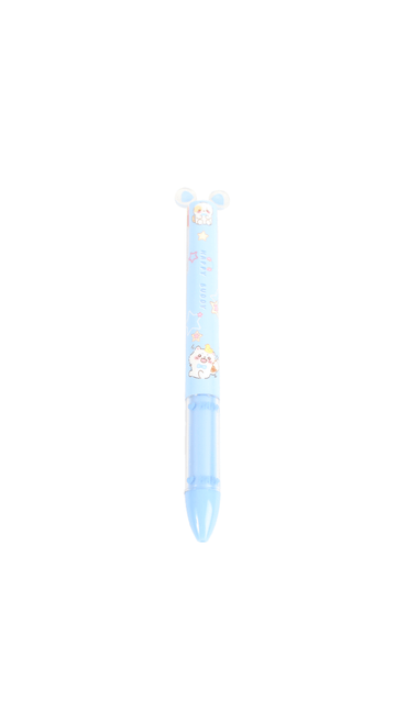 Light blue cartoon-print retractable pen with translucent body and clip