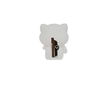 White cat-shaped pencil sharpener with exposed blade opening, back view