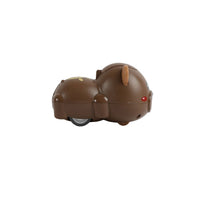 Brown bear toy car shown from the side with ear details and eyes